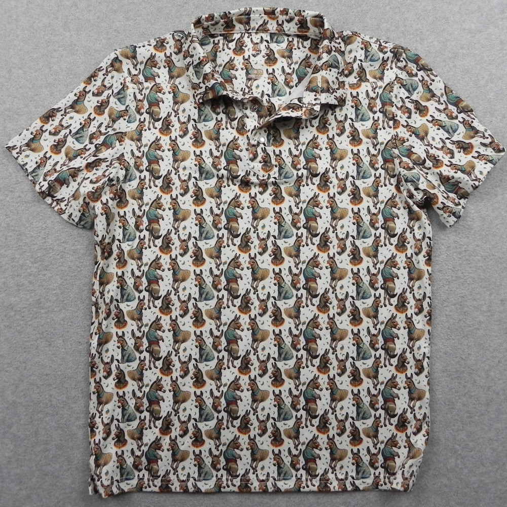 Iron Oak Polo Shirt Mens Large Jack Donkey Print Short Sleeve Performance Golf